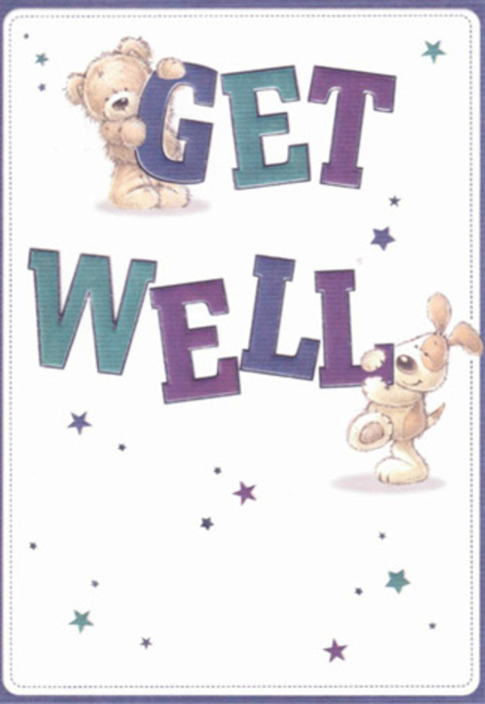 A charming get well card brings cheer and reassurance through the tender artistry of a bear and puppy-depicted in a gentle palette, their friendly faces emanating care reminiscent of Hampton Hill's close-knit community. Around them, whimsical stars scatter in twinkling clusters of lavender, indigo, and aqua, enlivening the soft, uncluttered background with bursts of hope. The bold typography, shaded in rich purples and teals, grounds the design with the kind of confidence you find in a freshly tied bouquet prepared by skilful hands at the local florist-a comforting presence for anyone facing a difficult day. Textural details give an almost tangible sense of the plush bear's fluff and the soft, velvety ears of the puppy, conjuring memories of warmth and solace found at home near Bushy Park or the high street. Envision this card arriving with a delicate bunch of handpicked blooms from Hampton Hill, each element chosen to lift a loved one's spirits. Light, open composition and joyful details make this card a gentle tonic, radiating the same compassion found in every arrangement thoughtfully delivered across the area.