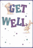 This get well card brings a touch of brightness and playful optimism to the day, its affectionate design reflecting the heart and warmth of Hampton Hill. Two endearing figures-a teddy bear and a lively puppy-emerge as if in mid-laughter, each joyfully balancing or hugging the vivid block letters spelling out 'Get Well'. Their rich, tactile fur is drawn with a softness so inviting, you imagine the comfort of a real embrace after a walk through Bushy Park. The text is painted in uplifting tones of deep indigo, teal, and gentle aqua, enhanced by scattered starlight motifs that evoke quiet wishes shared during evening chats on the Green. The background, smooth and creamy, frames this little tableau with clarity and light, making every element pop with positive energy. As Hampton Hill's trusted florists often do with a well-crafted vase of early spring narcissus and hyacinths, the artists have created a scene that offers more than a message: it's a tender gesture of care and connection, ideal for guiding someone toward recovery with a sense of hope and gentle encouragement.